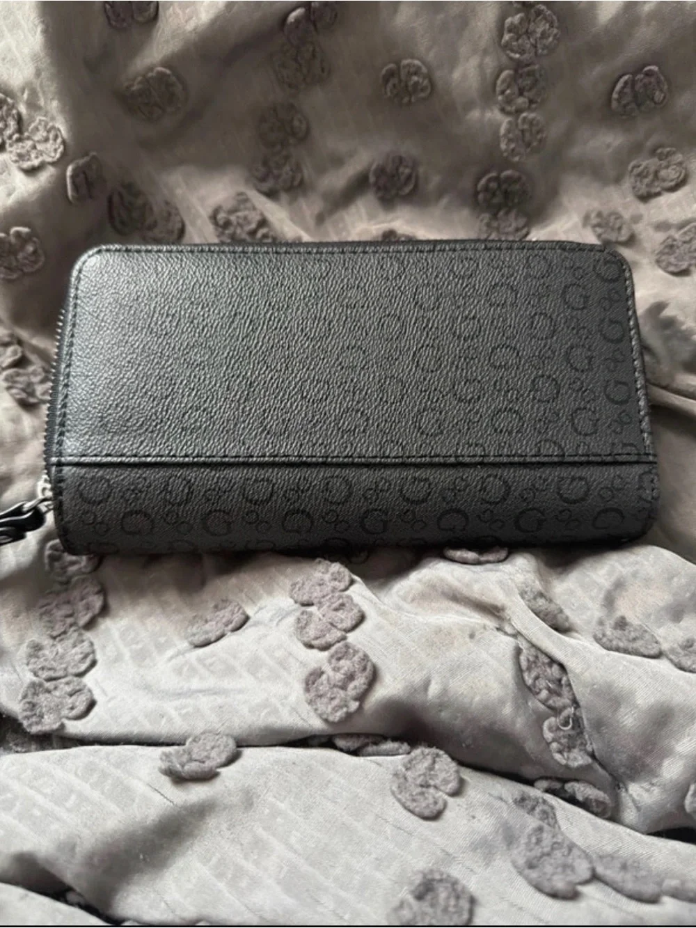 Guess Black Logo Zip-Around Wristlet Wallet with Monogram